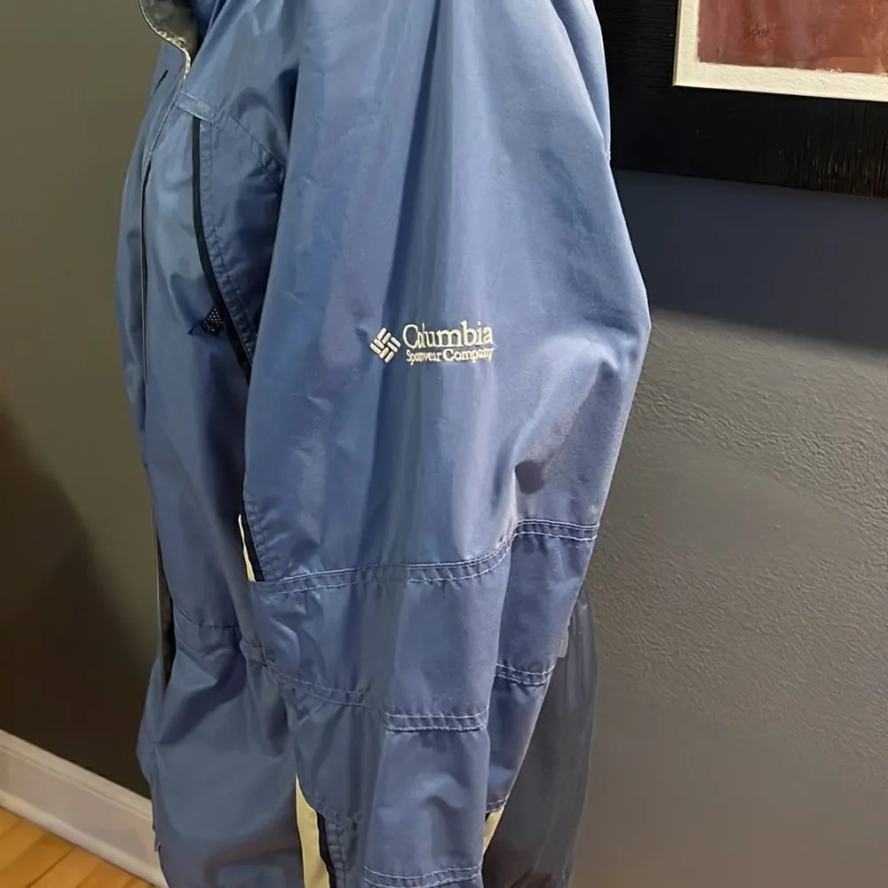 Columbia Fire Ridge blue/navy/light gray zipper/snap front snowboard jacket. Sm